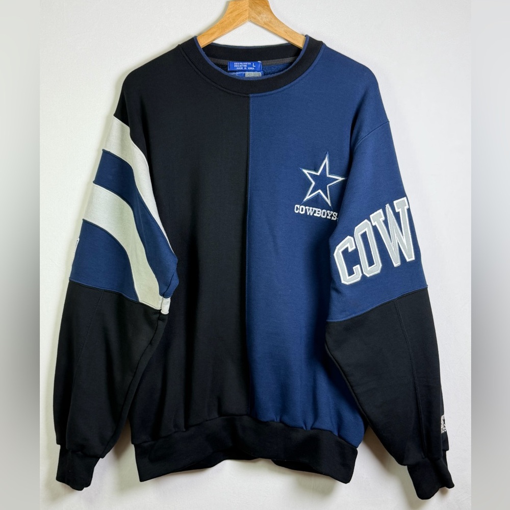 Vintage Starter Men Dallas Cowboys Color Block Crewneck Sweatshirt NFL 90s Sz L
